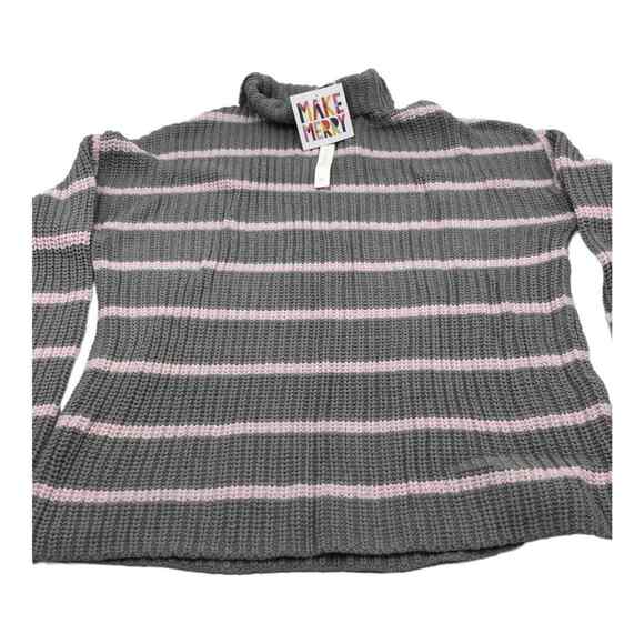 Caslon Womens Medium Sweater Gray Pink Stripe Mock Neck Chunky Knit NWT - Picture 13 of 16